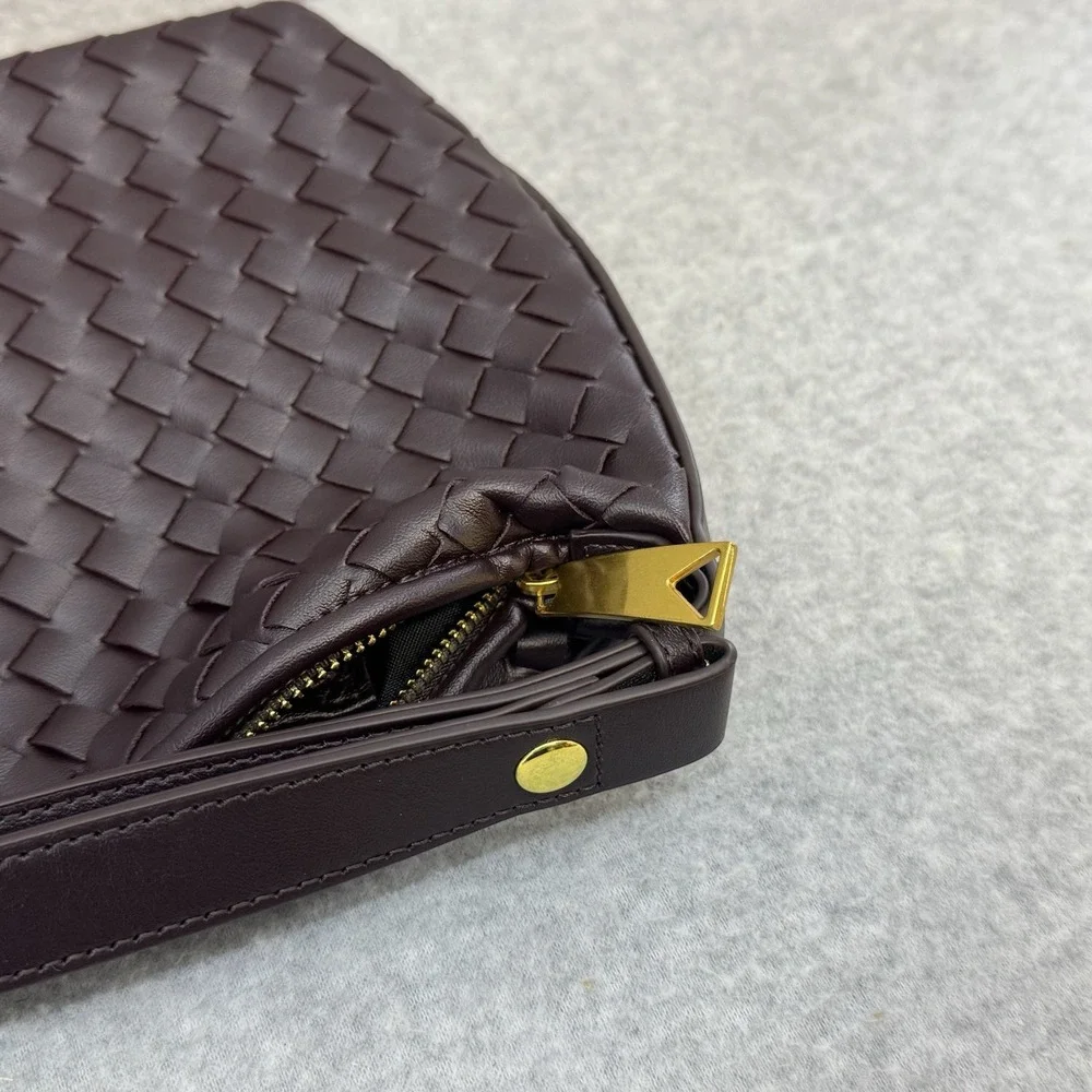 Vegan Leather Woven Hand Bag Brown Top Handle Women Shoulder Bag Adjustable - Picture 12 of 16